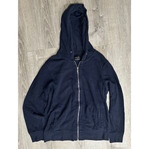 Zara Man Hoodie Men XL Navy Blue Full Zip Sweater Beachy Hippie Boho Sweater